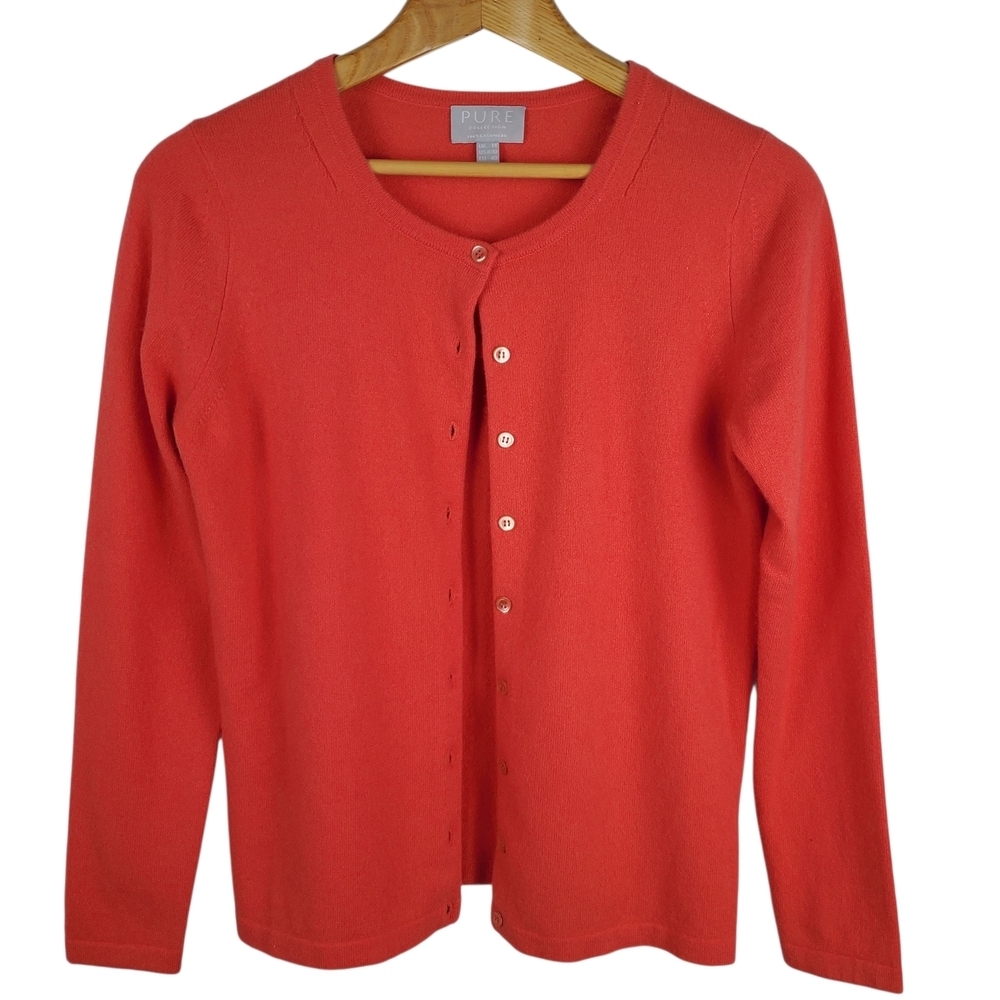 Pure Collection 100% Cashmere Women's Bright Coral Cardigan. 8/10. #0179